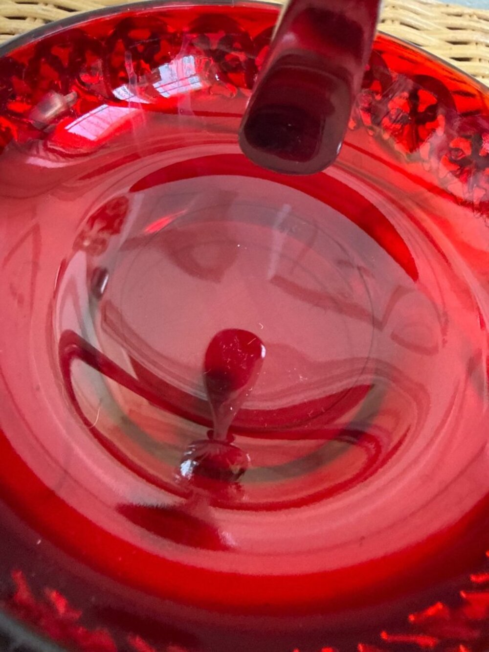 Vintage 1950s England Chrome Ruby Red Glass Condiment Dish Clam Shell Spoon - Picture 4 of 10